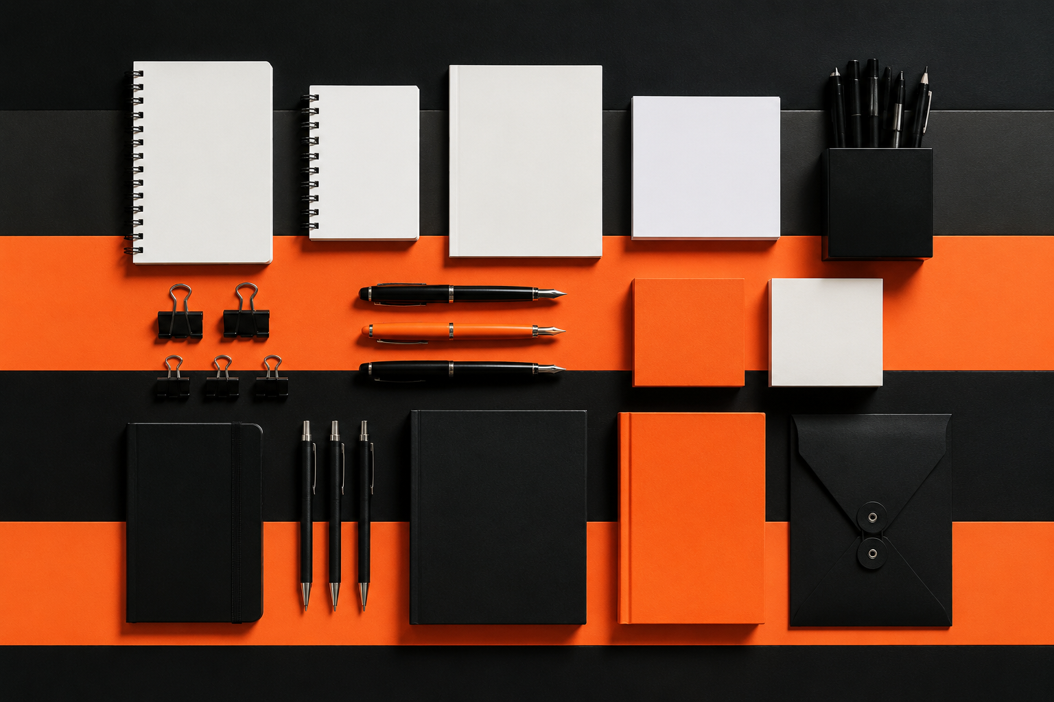 Black and orange striped stationery drafting wall